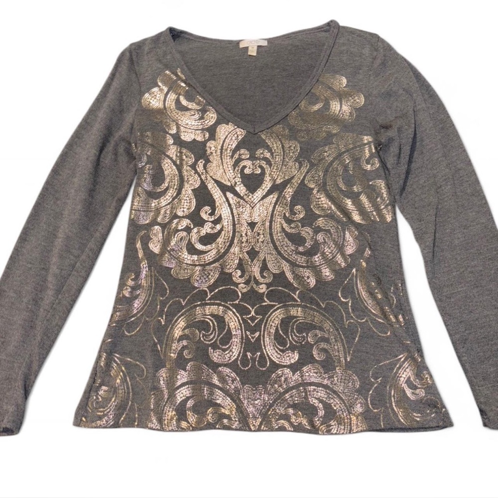 Cache Graphic Fitted Gray Blouse